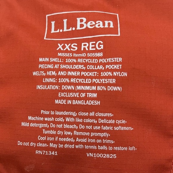 Woman’s LL BEAN DOWN Colorblock Quilted Vest Orange & Navy XS XXS (0-2) - Picture 5 of 6